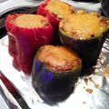 Eric's cooksnap of when they made Ground Beef (or Turkey) Stuffed Bell Peppers.