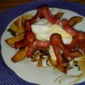 El cooksnap de Graciela Albrecht cuando hizo Salchipapas con huevo al caballo y colchón de cebolla.