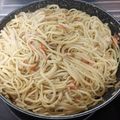 El cooksnap de Raquel cuando hizo Espaguetis con salsa de gambas al ajillo en Mambo.