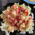 El cooksnap de Silvia Martinez Rubio cuando hizo Revuelto de patatas con pimientos de piquillo y salchichas.