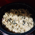 El cooksnap de Veronica Curle cuando hizo Arroz con pollo y setas "trompeta negra".