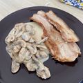 El cooksnap de Nury Duque cuando hizo Salsa de champiñones laminados con vino blanco.