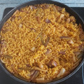 El cooksnap de Nuria cuando hizo Paella de secreto ibérico y ajetes.
