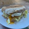 El cooksnap de Marieta cuando hizo Bagel de pavo, queso y huevo poché.
