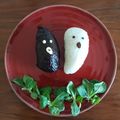 Kristina K's cooksnap of when they made Halloween Black and White Character Bento Ghosts.