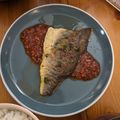 Lisa's cooksnap of when they made Pan fried sea-bass with spicy nam pla prik dipping sauce.
