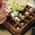 Mommyluvs2cook's cooksnap of when they made Breakfast waffles topped with prosciutto, apples, feta cheese & maple syrup.