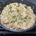 El cooksnap de Rodin cuando hizo Espaguetis con salmón y salsa de queso batido.