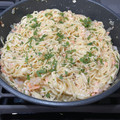 El cooksnap de Rodin cuando hizo Espaguetis con salmón y salsa de queso batido.