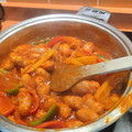 El cooksnap de Almudena Collado cuando hizo Salteado de salchichas con pimientos tricolor.