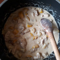 El cooksnap de Pamela Werner cuando hizo Strogonof de Pollo y Zapallito italiano.