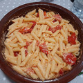 El cooksnap de M. J. cuando hizo Pasta con queso feta y cherrys.