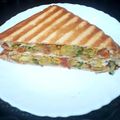 Juliben Dave's cooksnap of when they made સેઝવાન વેજ પનીર ક્લબ સેન્ડવિચ (Schezwan Veg Paneer Club Sandwich Recipe In Gujarati).