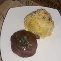 El cooksnap de alejandro cuando hizo Arroz con papas y hamburguesa de carne vegetal.