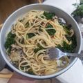 Lisa's cooksnap of when they made Aglio-olio Pasta with Kale and Oil Sardines.