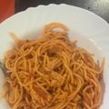 El cooksnap de Rosa Iglesias cuando hizo Espaguetis con pollo y chorizo.