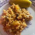 👤 Cooksnap-ja, amikor elkészítette a(z) Szaftos, tejszínes sertéscomb, gombával, velefőtt pirított tarhonyával receptet.