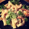 Cooksnap de _Cooking_by_Mel_ sur la recette Tortiglioni, crevettes sautées à l’ail et au persil, mâche, champignons, sauce au parmesan