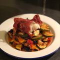 Philip Pantelides's cooksnap of when they made Monkfish in Parma ham with kalamata olive ratatouille.