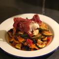 Philip Pantelides's cooksnap of when they made Monkfish in Parma ham with kalamata olive ratatouille.