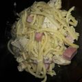 El cooksnap de Miica cuando hizo Fideos con crema, verdeo y jamón.