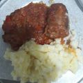 El cooksnap de Noee 🐘 cuando hizo Chorizo a la pomarola con puré.