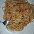 El cooksnap de Carolina Bacca cuando hizo Spaghetti con pimientos y camarones.