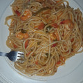 El cooksnap de Carolina Bacca cuando hizo Spaghetti con pimientos y camarones.