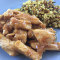 El cooksnap de Irene-Guirao cuando hizo Pechuga de pollo a la naranja con salsa de soja y arroz al curry.