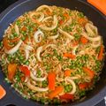 El cooksnap de Charles cuando hizo Fideuá de calamares con guisantes.