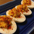Felice's cooksnap of when they made Slightly Different Deviled Eggs.