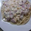 El cooksnap de Andreina Lozada cuando hizo Pasta carbonara con maíz, tocineta y chuleta ahumada.