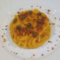 il Francesca Diomede quando ha preparato Spaghetti crema di peperoni gialli, capperi e polvere di acciuga