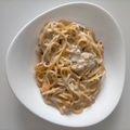 El cooksnap de María G. Galindo cuando hizo Espaguetis con salsa Alfredo y gambas.