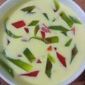 Sadaf Shoaib Vohra's cooksnap of when they made Jello custard with fruits n waffers.