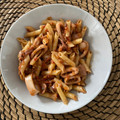 El cooksnap de Obegona cuando hizo Tortiglioni con chipirones en salsa de tomate al vino blanco.