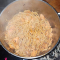 El cooksnap de Julián cuando hizo Espaguetis con salmón y langostinos.
