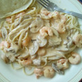 El cooksnap de denii cuando hizo Spaghetti con camarones y champiñones.
