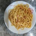 El cooksnap de Laura cuando hizo Espaguetis con salsa de nata, gambas y tomate.