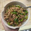 Lisa's cooksnap of when they made Pad Krapow with cabbage.