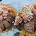 El cooksnap de Angel Prada cuando hizo Arepa con ensalada de gallina y pernil.