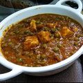 Mukta 's cooksnap of when they made Matar Paneer with caramelized onion rice.