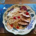 bobka46's cooksnap of when they made Angel Hair Pasta with Garlic,Olive oil, Cherry Tomatos, Peppers and Onions.