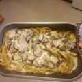 thesebabyblues's cooksnap of when they made Fettucine alfredo w/shrimp, andouille sausage, and mushrooms.