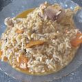 El cooksnap de Carla Marina Marenco cuando hizo Arroz con pollo y salsa de tomates en wok.