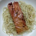 Cooksnap dari Farach Difa untuk resep Honeyed Barbecue Salmon with Spaghetti Aglio Olio