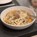 Liam's cooksnap of when they made Beef Udon Soup.