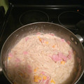 El cooksnap de Karen vargas cuando hizo Spaghetti en salsa blanca.