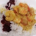 El cooksnap de Grace Garbossa cuando hizo Curry de langostinos con puré de remolacha.