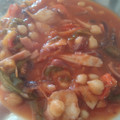 El cooksnap de Sandra cuando hizo Wok de pulpo con garbanzos tres pimientos.